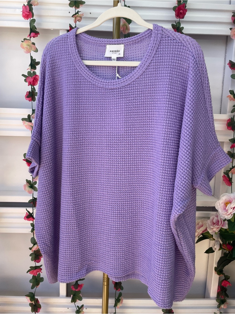 Andree by Unit - Waffle Knit Short Sleeve Shirt- Orchid (Lavender)